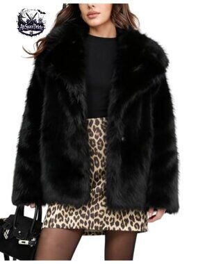 Faux Fur Shaggy Cropped Coat with Snap Closure